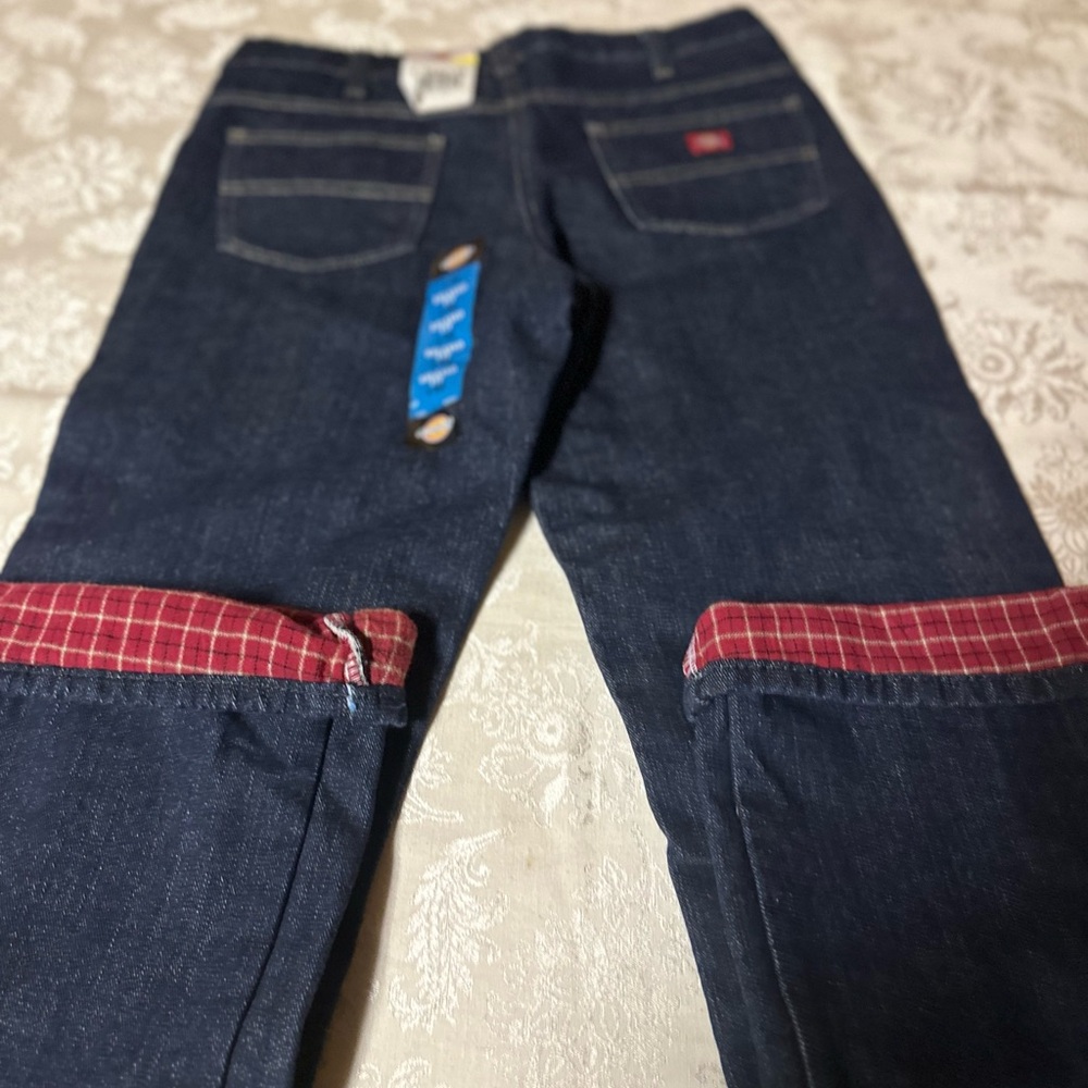 Dickies Straight Blue and Red Jeans with Plaid Cuff
